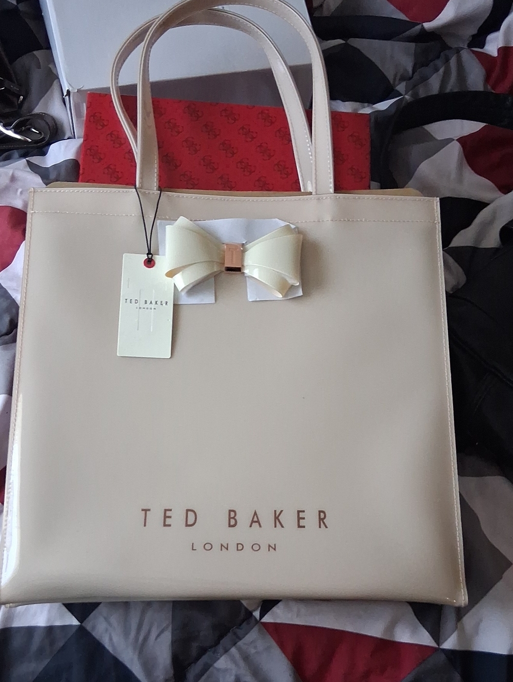 Brand new Ted Baker Cream Patent Bow Tote in Neutral